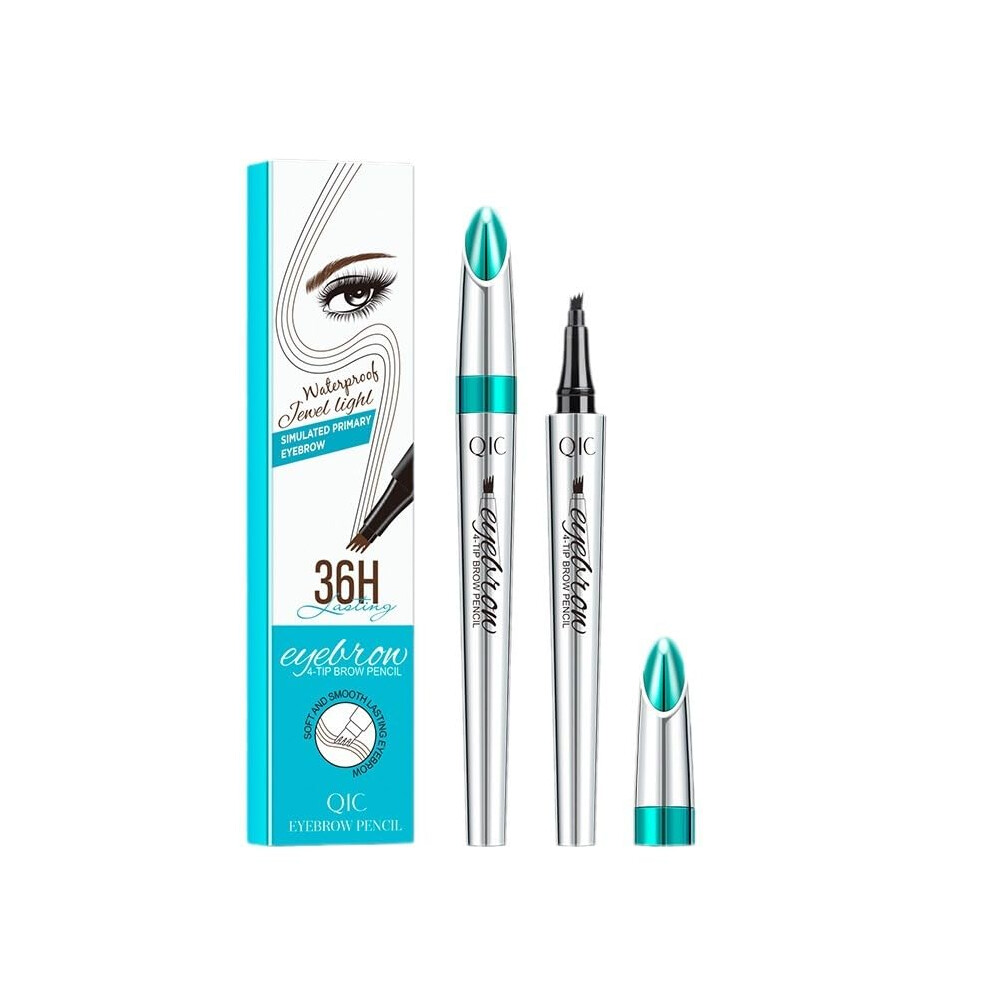 Waterproof Microblading Eyebrow Pen Dark Brown 4Tip Long Lasting Smudge Proof Natural Brows