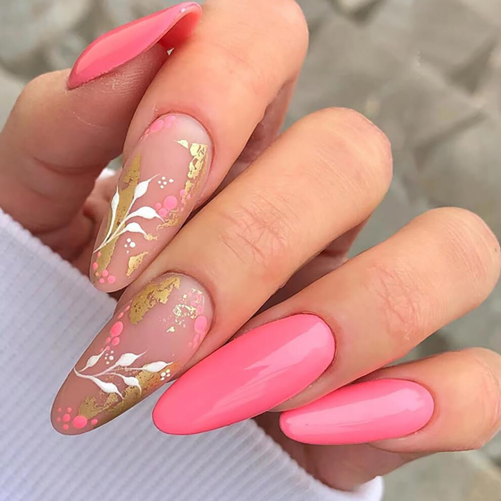 Pink Reusable Press On Nails Kit Heart Ballerina Glitter Acrylic Fake Nails 24Pcs For Women