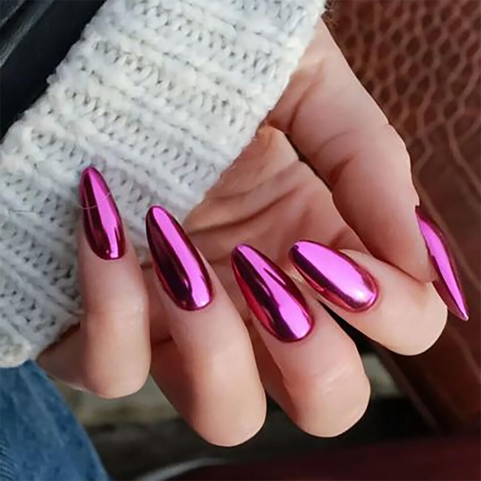 Purple Almond Press On Nails Kit With Glue, Medium Length Glossy Reusable Fake Nails For Women