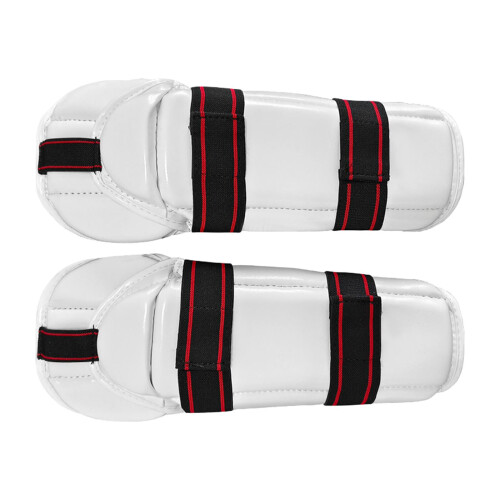 (White, L) Taekwondo Arm Shin Guards Breathable Adjustable Elastic Strap For