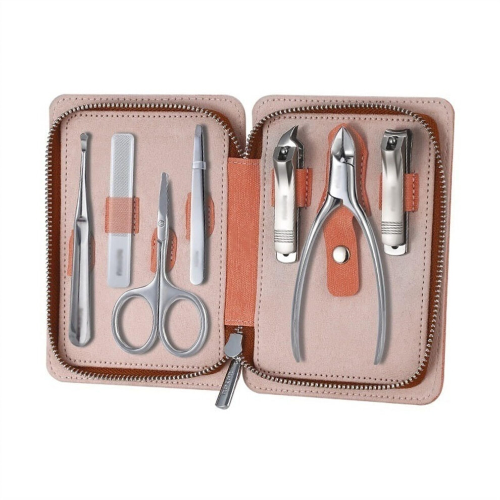 Manicure Set 7in1 Professional Nail Clippers Kit with Ergonomic Grip and Portable Leather Case