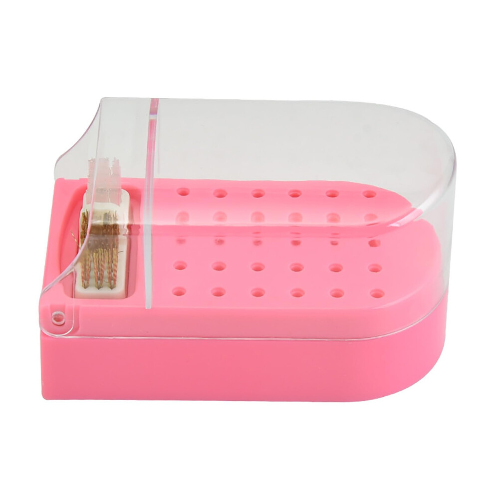 Pink Nail Drill Bit Holder 30Hole Organizer With Cleaning Brush And Transparent Dustproof Cover