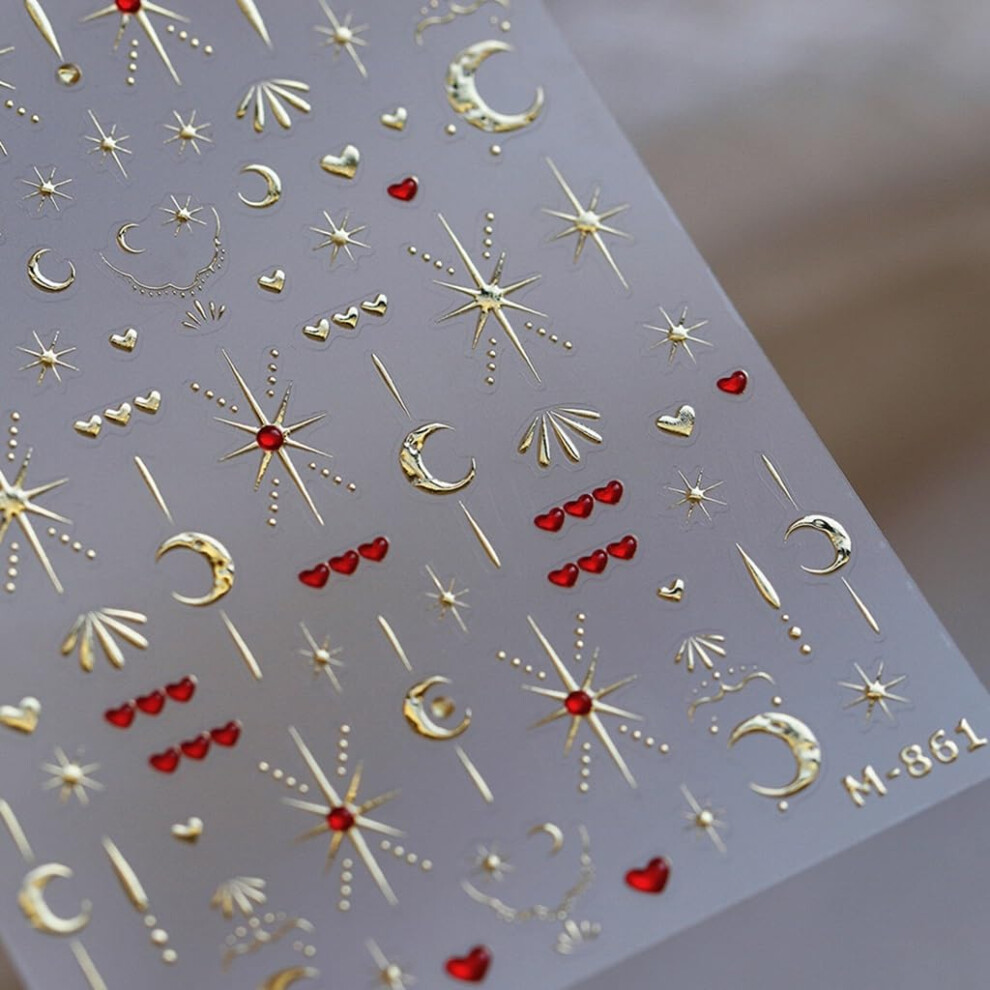 Gold Nail Art Stickers 3D Selfadhesive Moon Star Heart Decals For Diy Manicure And Salon Use