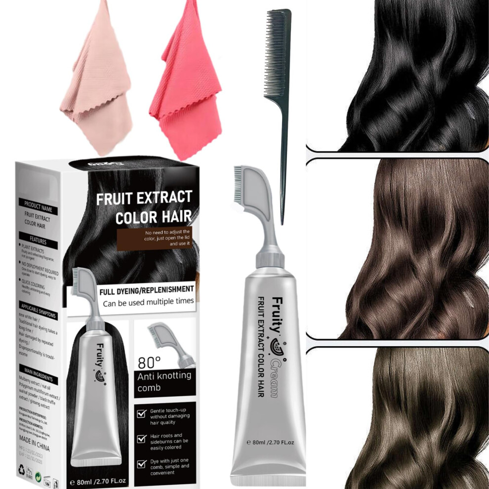 Black,Cream Hair Dye Comb Natural Black Color Cream With Builtin Applicator Gentle Plantbased Formula 80Ml