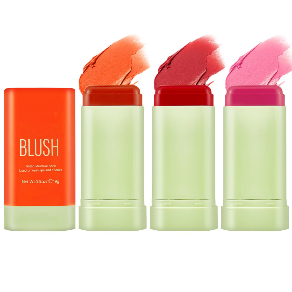 Cream 3 Pcs Multiuse Blush Stick 3 In 1 For Cheeks Eyes Lips Long Lasting Hydrating Makeup