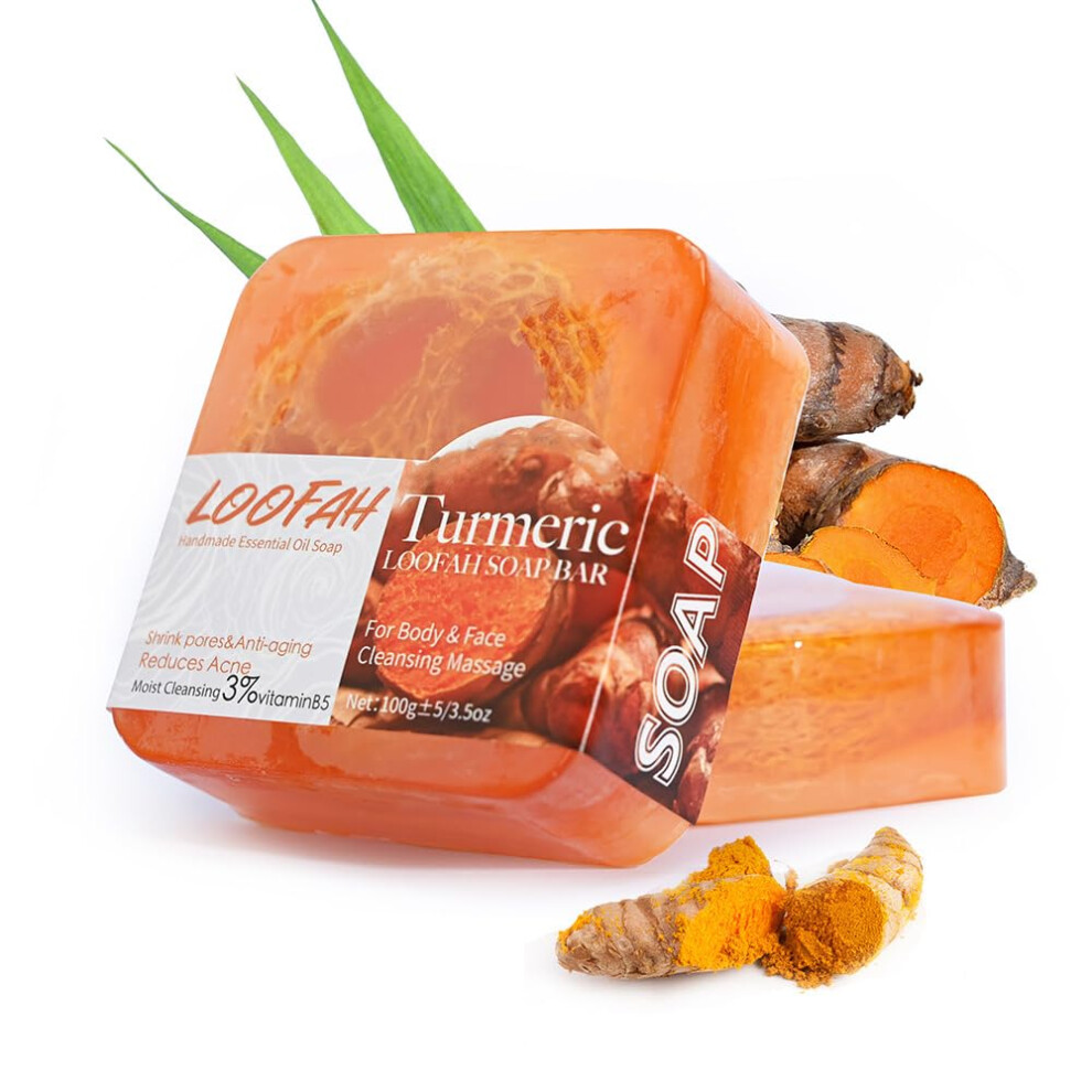 Turmeric and Loofah Soap Bar Natural Handmade for Deep Cleansing and Gentle Exfoliation Face Body