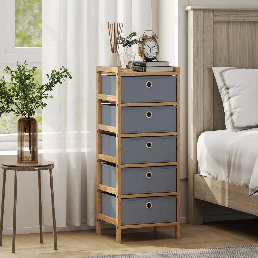 Homcom (L) Chest Of Drawers, Drawers Dresser With Bamboo Frame, Light Grey