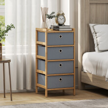 (M) HOMCOM Chest of Drawers, Drawers Dresser with Bamboo Frame, Light Grey