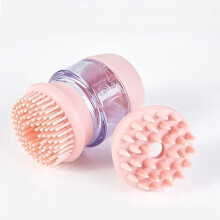 Badborstel voor huisdieren, siliconen verzorgingsborstel voor honden en katten met shampoodispenser (roze)