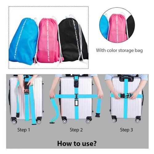 Adjustable TSA-approved travel luggage carrier strap, trunk strap with 3 locking clips 2