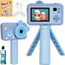 Digitalkamera til børn i alderen 3-12 drenge og piger, med 2,0" skærm - 1080P HD, faldsikkert, med stativ og patron