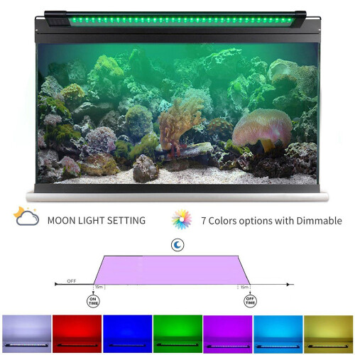 Luz LED programável para aquário com espectro completo, visor LCD com ajuste de brilho, modos nascer e pôr do sol e luar, extensível e flexível. 2