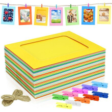50Er-Packung Papier-Bilderrahmen, 4X6 Bunter Fotohalter mit Holzklammern und Schnur für Wanddekoration und Partyzubehör