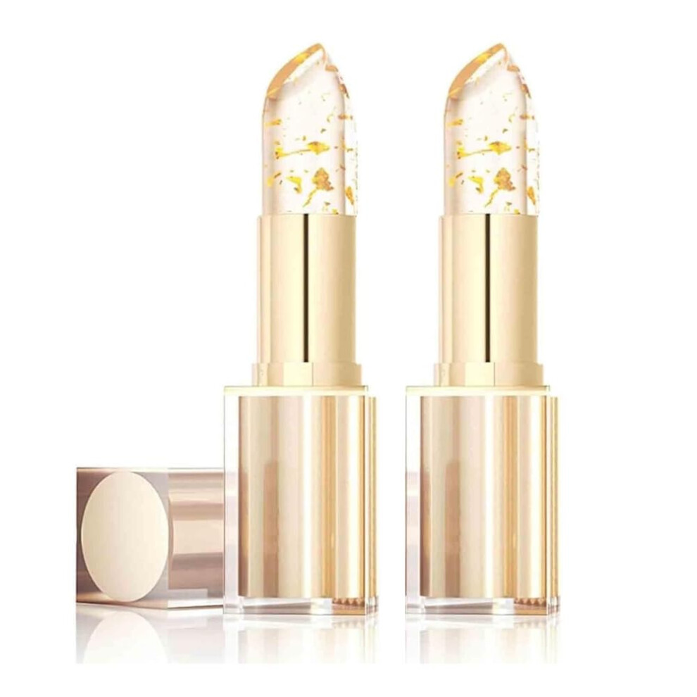 Gold Transferproof Color Changing Lipstick With Crystals, Moisturizing Long Lasting Lip Balm 2Pcs