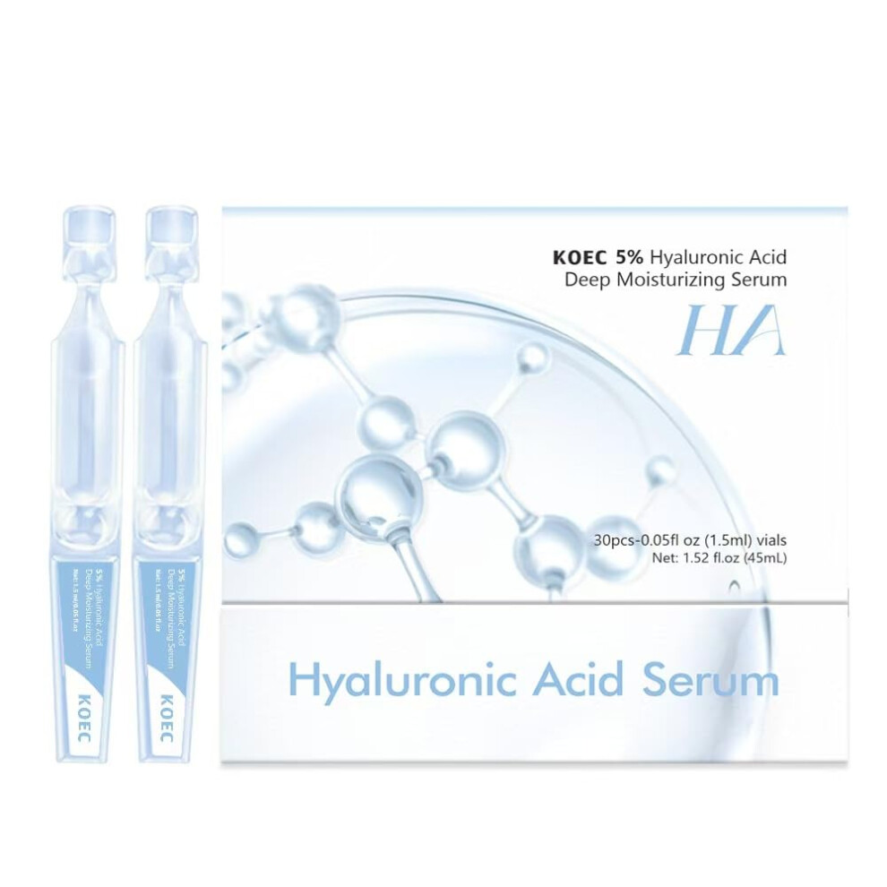 30 Count 5% Hyaluronic Acid Serum Vials Hydrating Face Serum for Deep Hydration and Wrinkles