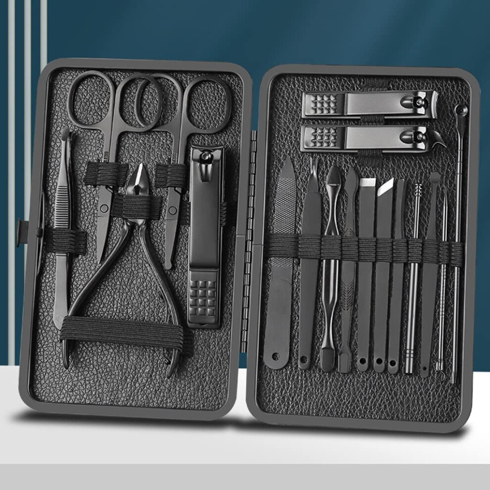 Manicure Set 18Piece Stainless Steel Nail Clippers Kit with Ergonomic Grip and Travel Case