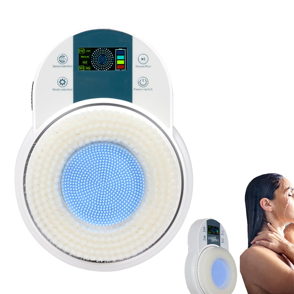 Electric Back Scrubber Wall Mounted for Shower, IPX5 Waterproof, 3Speed Rechargeable Large Brush