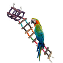 Hanging Toys Bird Cage Decor Bite Resistant Bird Toys Natural Wood Ladder Colorful Climbing Standing Rope Bird Swing With Safe Bells For Budgerigar