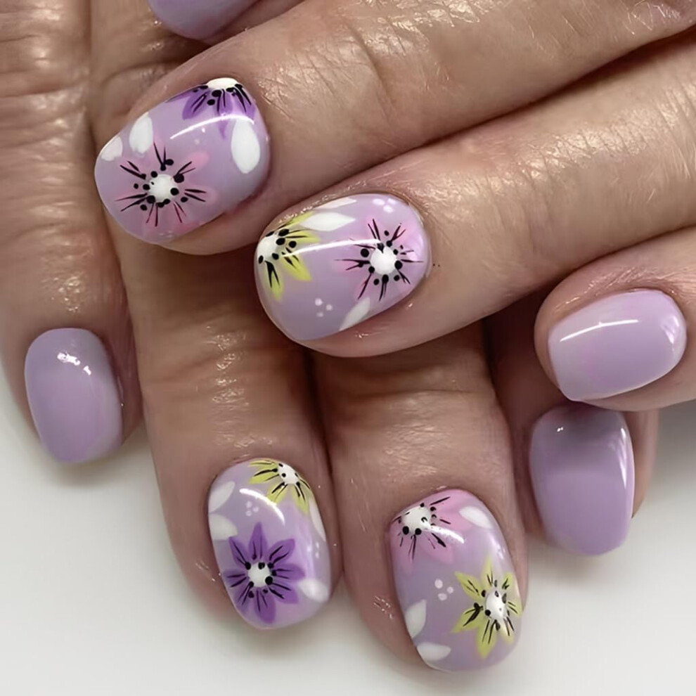 Short Square Press On Nails 24pcs Floral French Tip Fake Nails SalonQuality Finish Reusable Set
