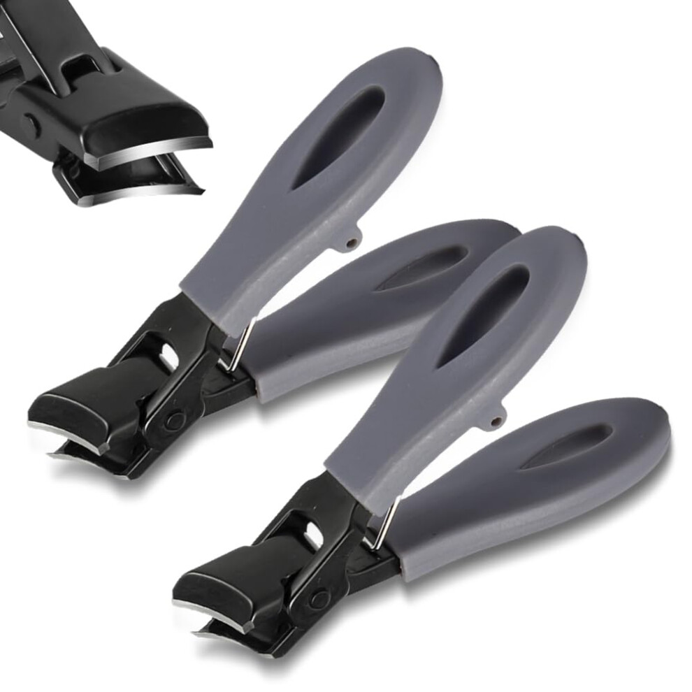 Gray Wide Jaw Toenail Clippers For Thick Nails, Antisplash Slanted Blade, 2Pcs For Seniors