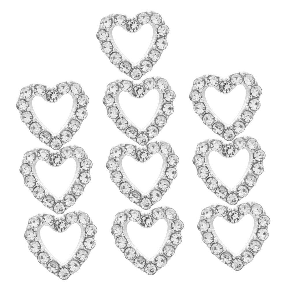 10pcs HeartShaped Nail Art Charms Zinc Alloy Rhinestone Decorations Elegant Hollowout Design