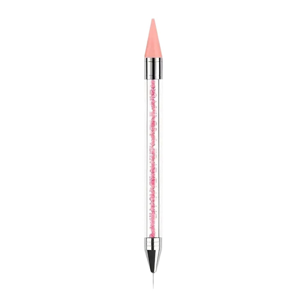 Pink Dual Ended Nail Art Rhinestone Picker Wax Pen With Dotting Tip For Precision Gem Placement