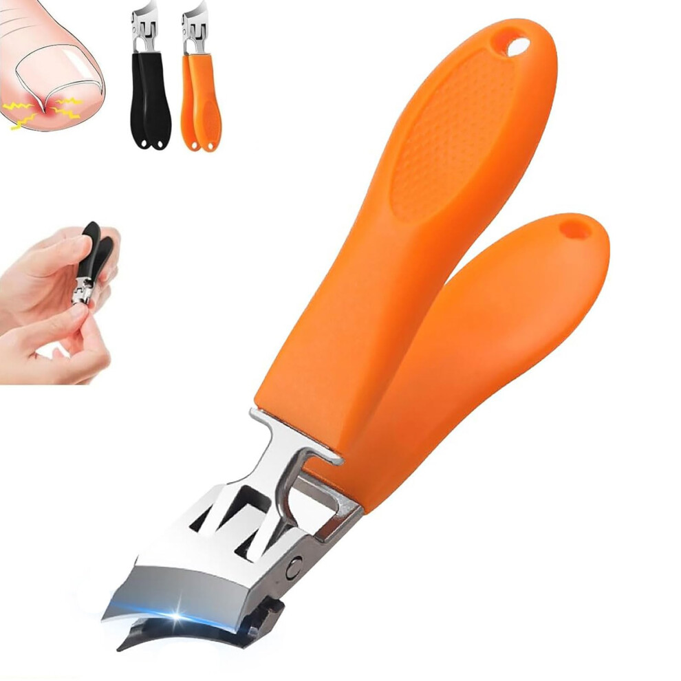 Orange Toenail Clippers For Thick Toenails Seniors Wide Jaw Curved Blade Ergonomic Handle