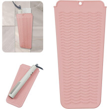 Heat Resistant Silicone Mat with Pouch for Curling Iron and Flat Iron, Travel Size, Pink 11x5in