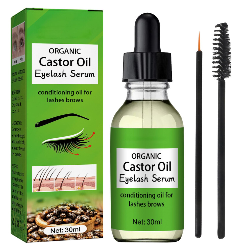 Organic Castor Oil for Eyelashes and Eyebrows Growth, Cold Pressed for Hair, Skin and Brow Care