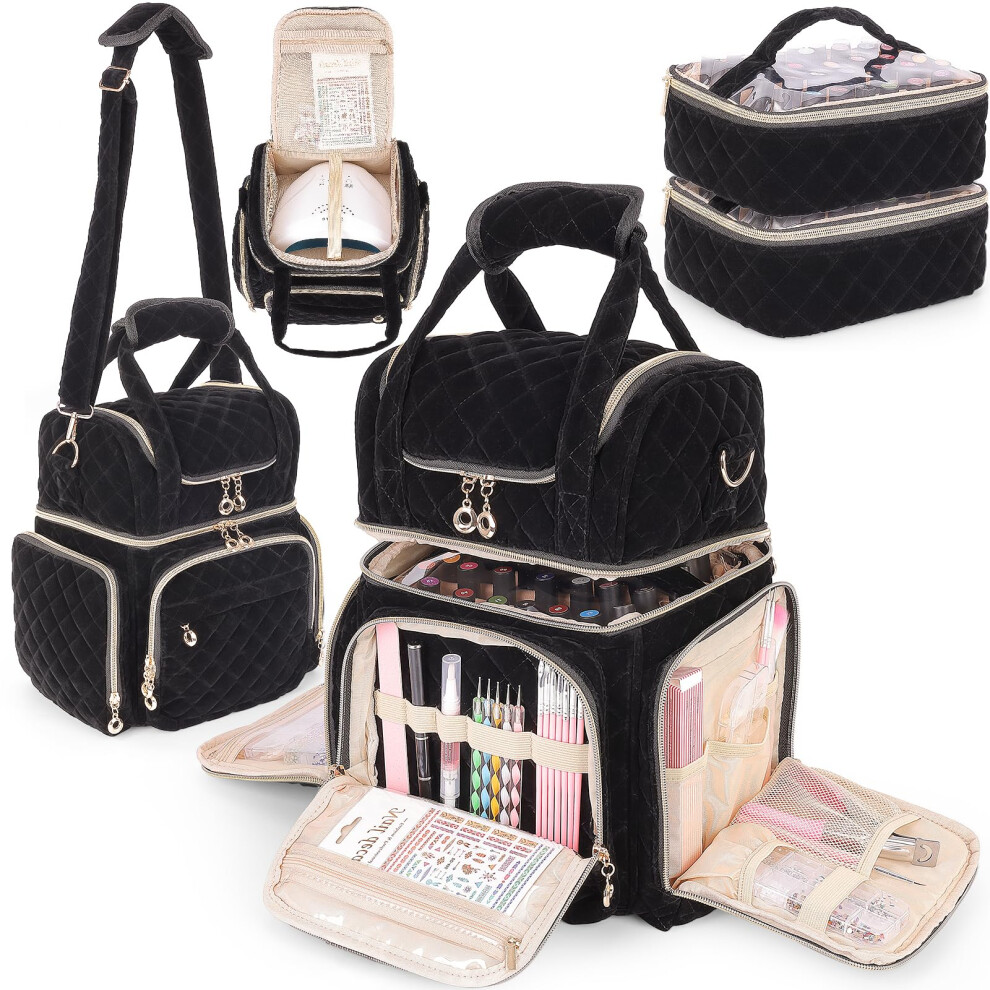 Nail Polish Organizer with Double Layer Design, Holds 70 Bottles, Lamp Compartment, Travel Case