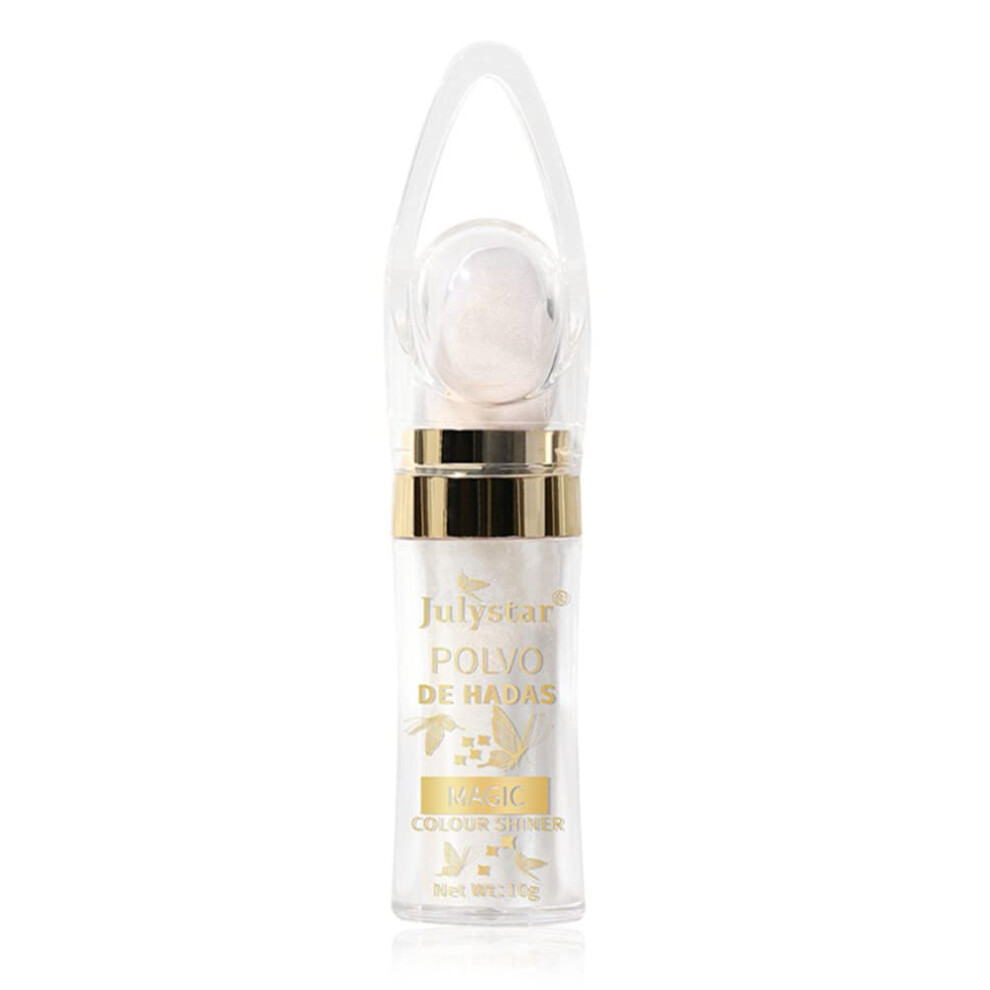 White Glitter Highlighter Powder With Builtin Sponge Applicator, Fine Shimmer For Face Body Hair #01