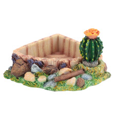 Bebedouro para répteis em terrário, decoração realista para terrário, tigela de alimentação em resina com design de canto e superfície