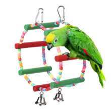 Bells Toys For Bird Cage, Eco-Friendly Chewing Wood Bite Resistant Hanging Hook Included Bird Swing Toys Decorative Natural Wood Fun Enrichment For