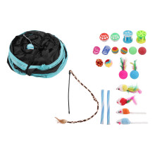 Cat Feather Teaser Interactive Cat Toys, Variety Catnip Toys Collapsible Cat Tunnel Fluffy Mouse Crinkle Balls Ring Bells Rainbow Color Balls Spring