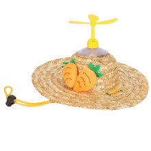 Natural Straw Pet Hat, Hawaii Style Cat Dog Sun Hat with Rotating Dragonflies, Summer Outdoor Hat for Small Pets, Fashionable Sun Protection