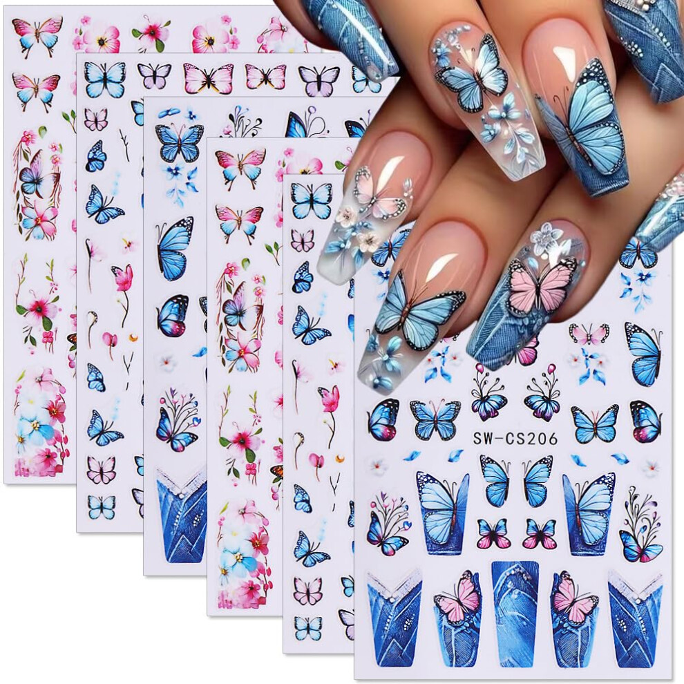 3D Butterfly Nail Stickers Set with Spring Floral Designs, SelfAdhesive LongLasting Nail Decals