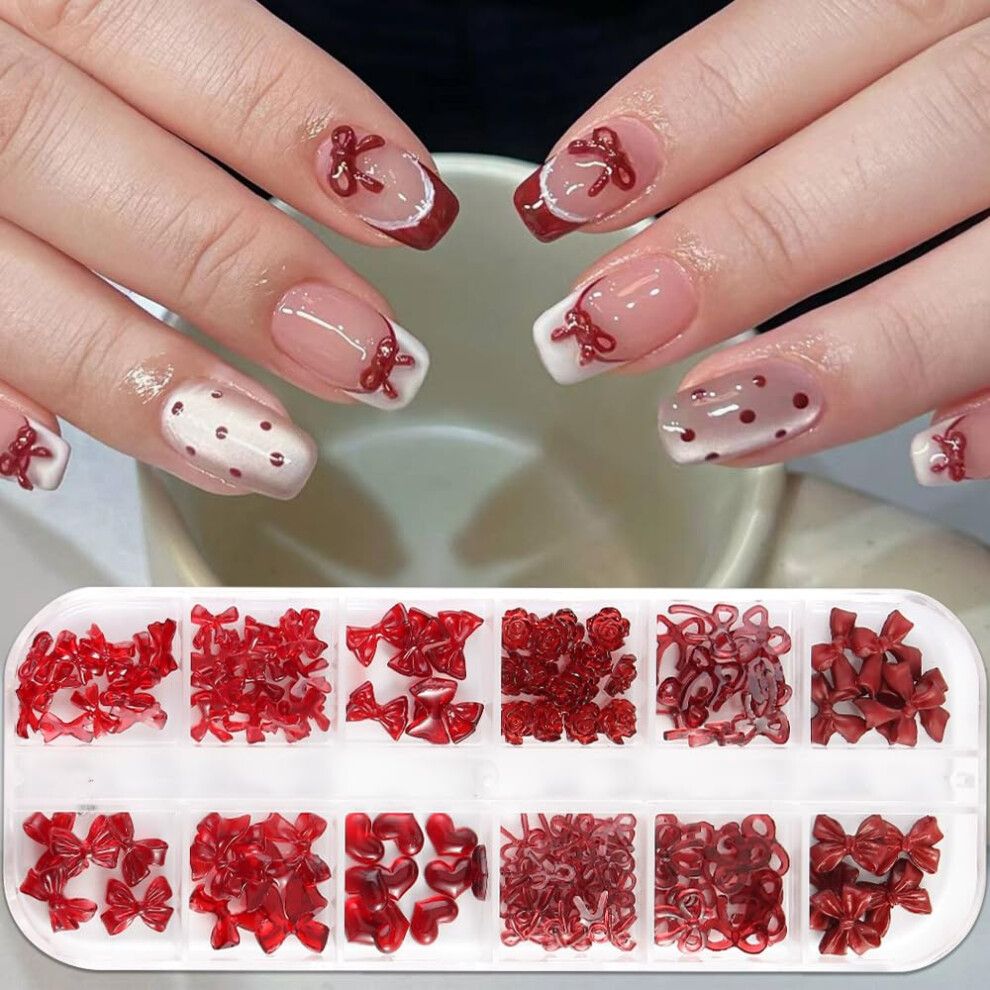 Nail Art Charms Set with 12Grid Storage Box, Assorted 3D Decorations for Acrylic and Gel Nails