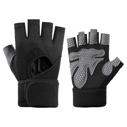 Workout Gloves Half Finger Gloves With Wrist Support-Black M