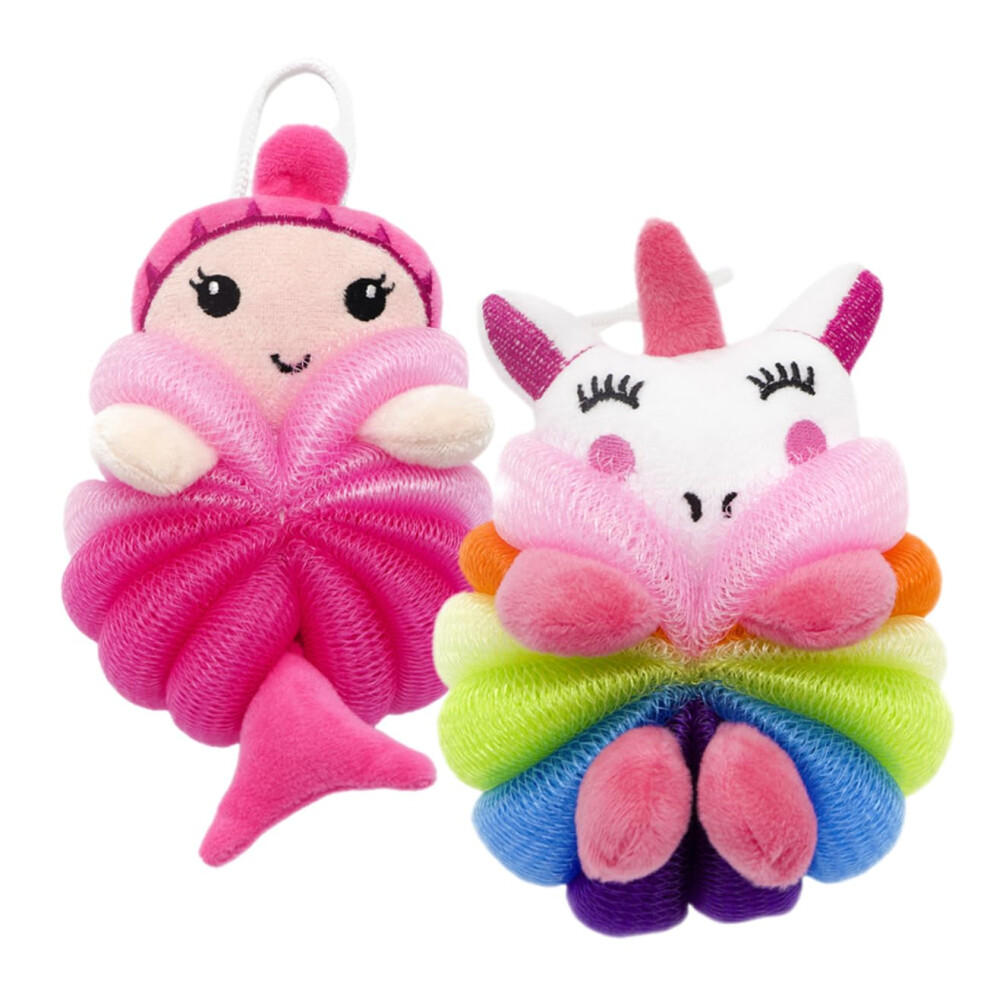 Kids Bath Loofah Set 2pcs Multicolor Exfoliating Sponge for Deep Cleaning and Rich Lather
