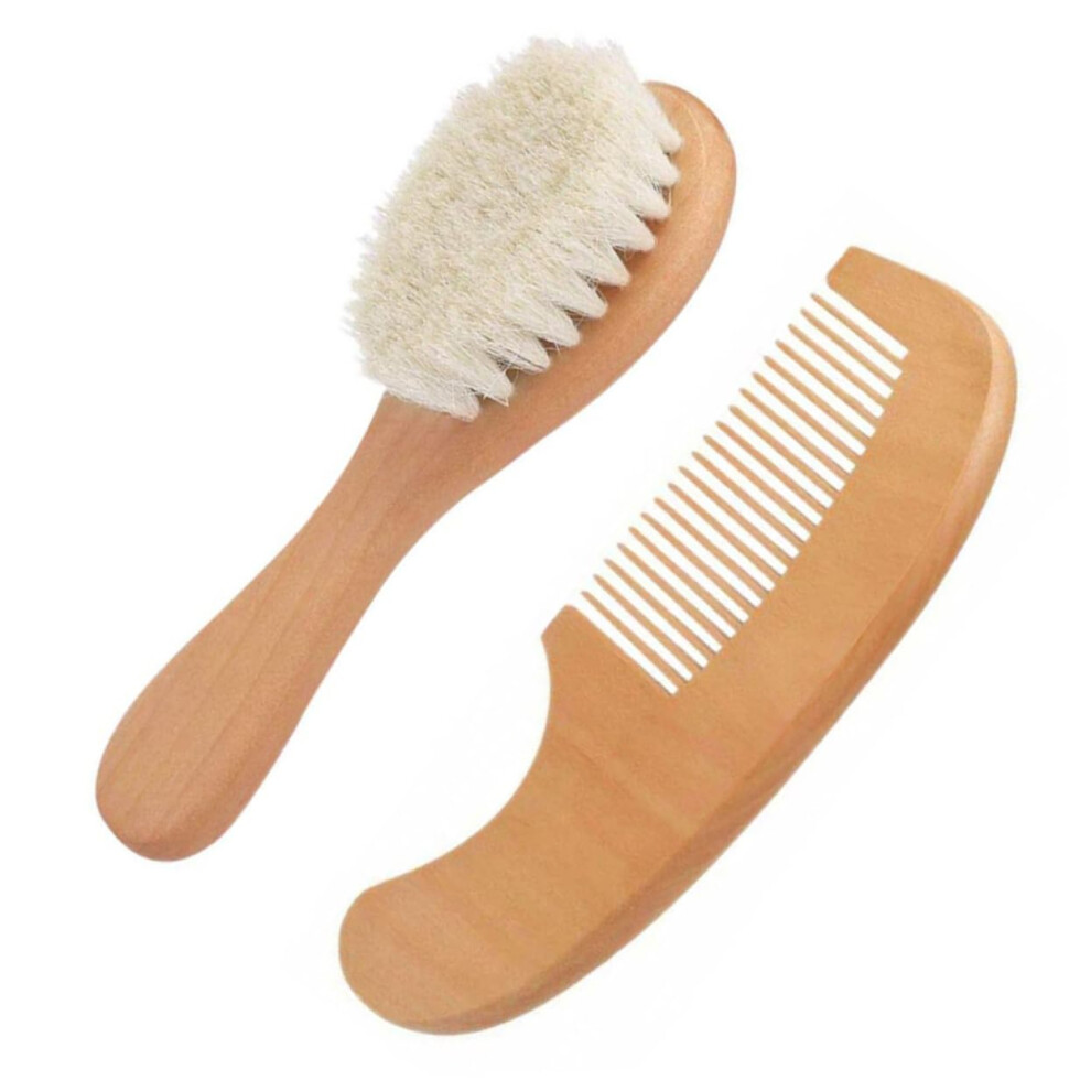 Wooden Hair Brush and Comb Set Soft Bristles for Gentle Care and Scalp Massage 2pcs
