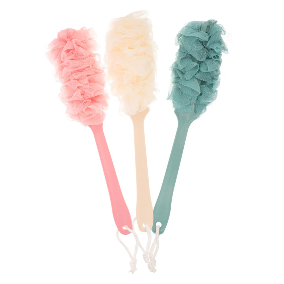 Loofah Shower Sponge with Long Handle for Gentle Exfoliation and Easy Back Reach, 3 Pack