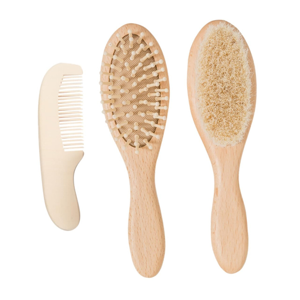 Bath Brush and Comb Set with Soft Wool Bristles, Long Handle for Gentle Back Scrub and Scalp Massage
