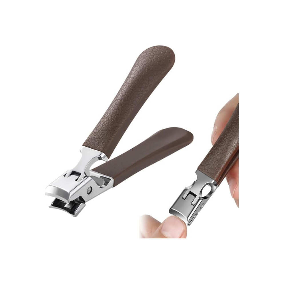 Nail Clippers for Thick Toenails, Ultra Sharp Wide Jaw with Catcher, AntiSplash, Chocolate Color