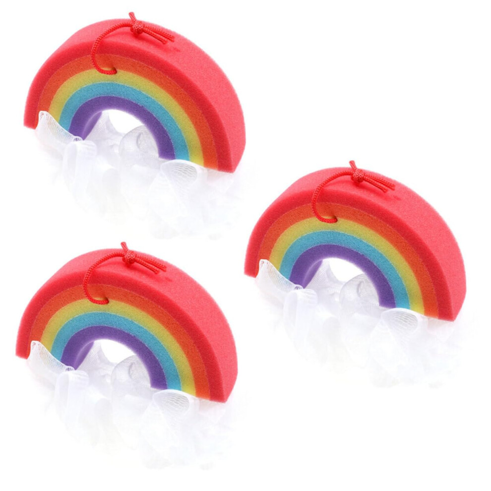 3pcs Rainbow Bath Sponge with Hanging String for Gentle Exfoliation and Colorful Shower Loofah