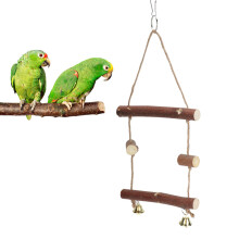 Bird Swing Perch Climbing Stairs, Wood Perch Stand With Cotton Rope, Bite Resistant Hanging Toy For Bird Cage, Funny And Cozy Place For Budgie