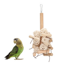 Bird Toy With Vine Ball, Dental Health Promoting Chewable Bird Toy Made From Natural Wood And Rattan Includes Hook For Easy Hanging Safe And Eco