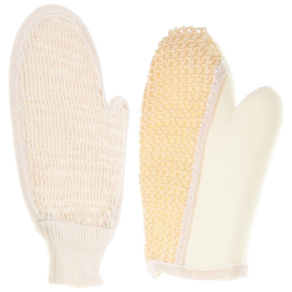 2pcs Exfoliating Bath Mitts Natural Sisal Body Scrubber Gloves for Shower Deep Cleansing Cotton Linen