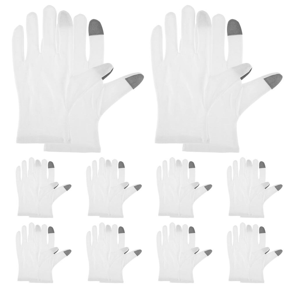 White 10 Pairs Moisturizing Gloves Overnight For Dry Hands, Touchscreen Cotton Eczema Therapy