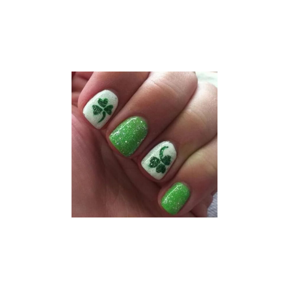 Green St. Patrick's Day Press On Nails Short Square Shamrock Fake Nails With Glitter 24Pcs