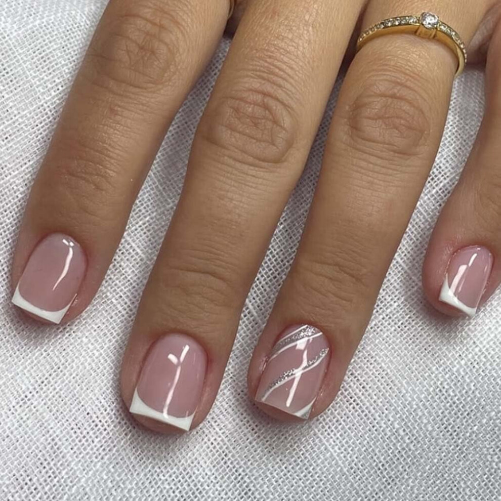 Pink Square Press On Nails Set Glossy Short Fake Nails, Salonquality 14Day Wear, 24Pcs
